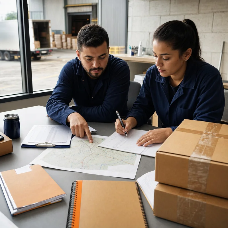 Equipe organizando uma rota de distribuição de mercadorias
