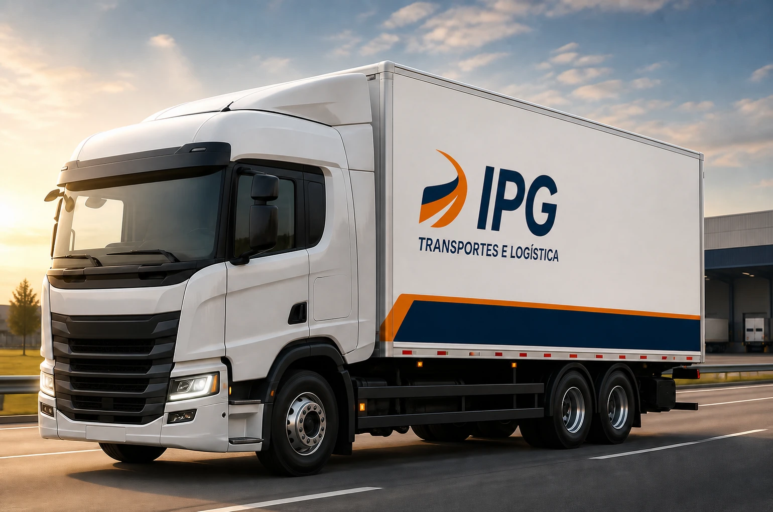 Caminhão moderno de alto padrão com identidade visual da IPG em uma rodovia brasileira